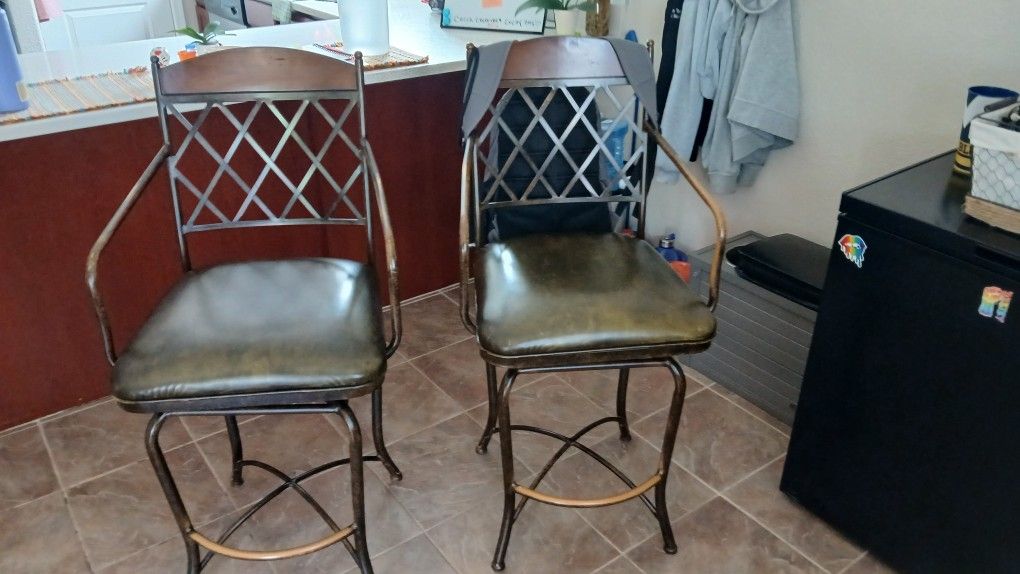 Two Swivel Bar Chairs With Back Rest & Arm Rest