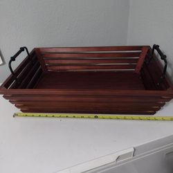 Wooden Basket/Serving Tray W Metal Handles 