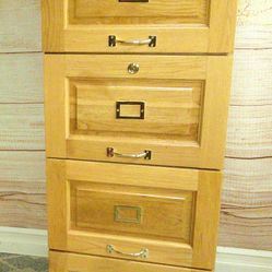 4 Drawer Oak Wood File Cabinet with File Rails and Folders - Delivered