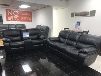 COMFY NEW MADRID RECLINING SOFA AND LOVESEAT SET ON SALE ONLY $899. SAME DAY DELIVERY. NO CREDIT CHECK FINANCING
