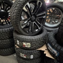 24” Gloss Black Machine Wheels All Terrain All Terrain Tires And Sensors