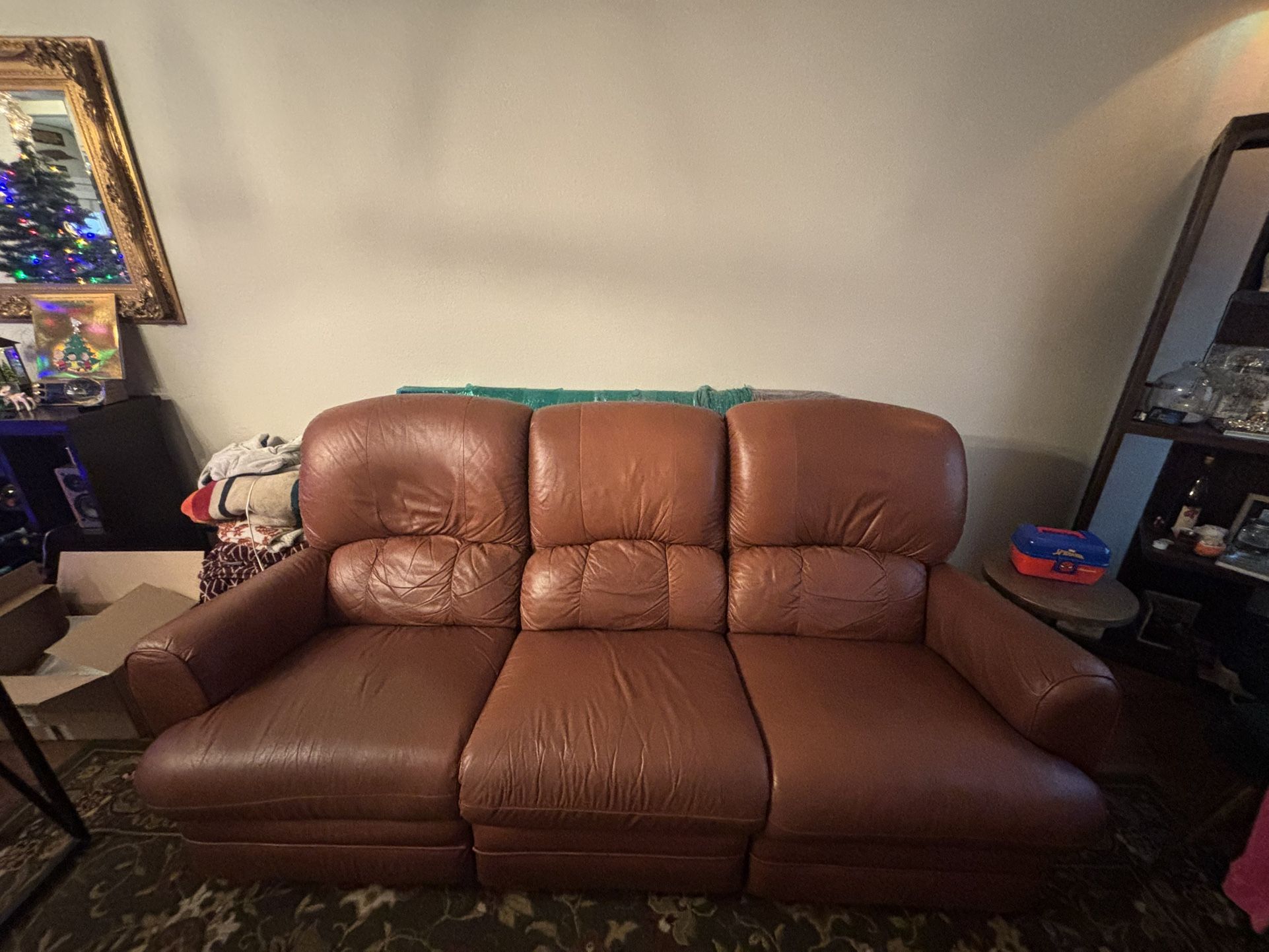 Lazy Boy Leather Brown Recliner Sofa