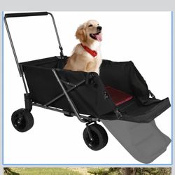 Folding Dog Wagon for Large Dogs, 150lbs Heavy Duty Pet Stroller with 17.3" Extendable Rear Ramp for 2 Medium Dogs, All-Terrain Dog Cart with Brakes &