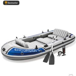 INTEX Excursion 5 Inflatable Boat Set: Includes Deluxe 54in Boat Oars and High-Output Pump - t