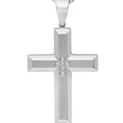 Stainless Natural Diamond Cross Necklace 