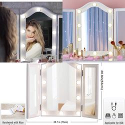 TOUCH vanity trifold make up mirror with 10 dimmable led bulbs(28.7x20.8 inches)