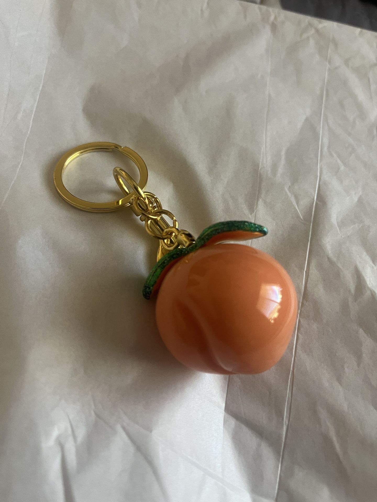 Georgia Peach With Green Leaves Bag Charm Keychain New