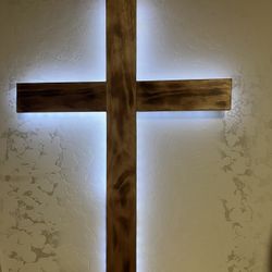 Handcrafted Pine Wooden Cross with LED Backlighting – 35” x 24¾” Wall Display