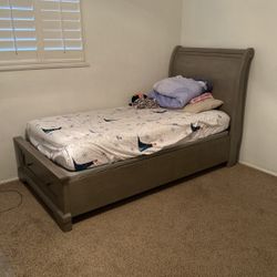 Grey Twin Sized Bed With Dresser 
