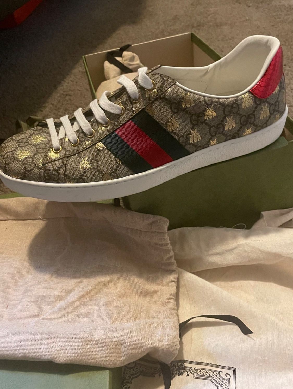 Gucci Shoes Beige And Red & Green