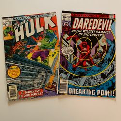 MARVEL COMICS from 1977:  The Incredible Hulk and Daredevil