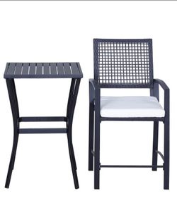 Outsunny 2pcs Patio Bar Set with Soft Cushion, Rattan Wicker Outdoor Furniture Set for Backyards, Lawn, Deck, Poolside