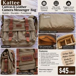 Kattee Canvas & Leather Camera Messenger Bag – $45 OBO