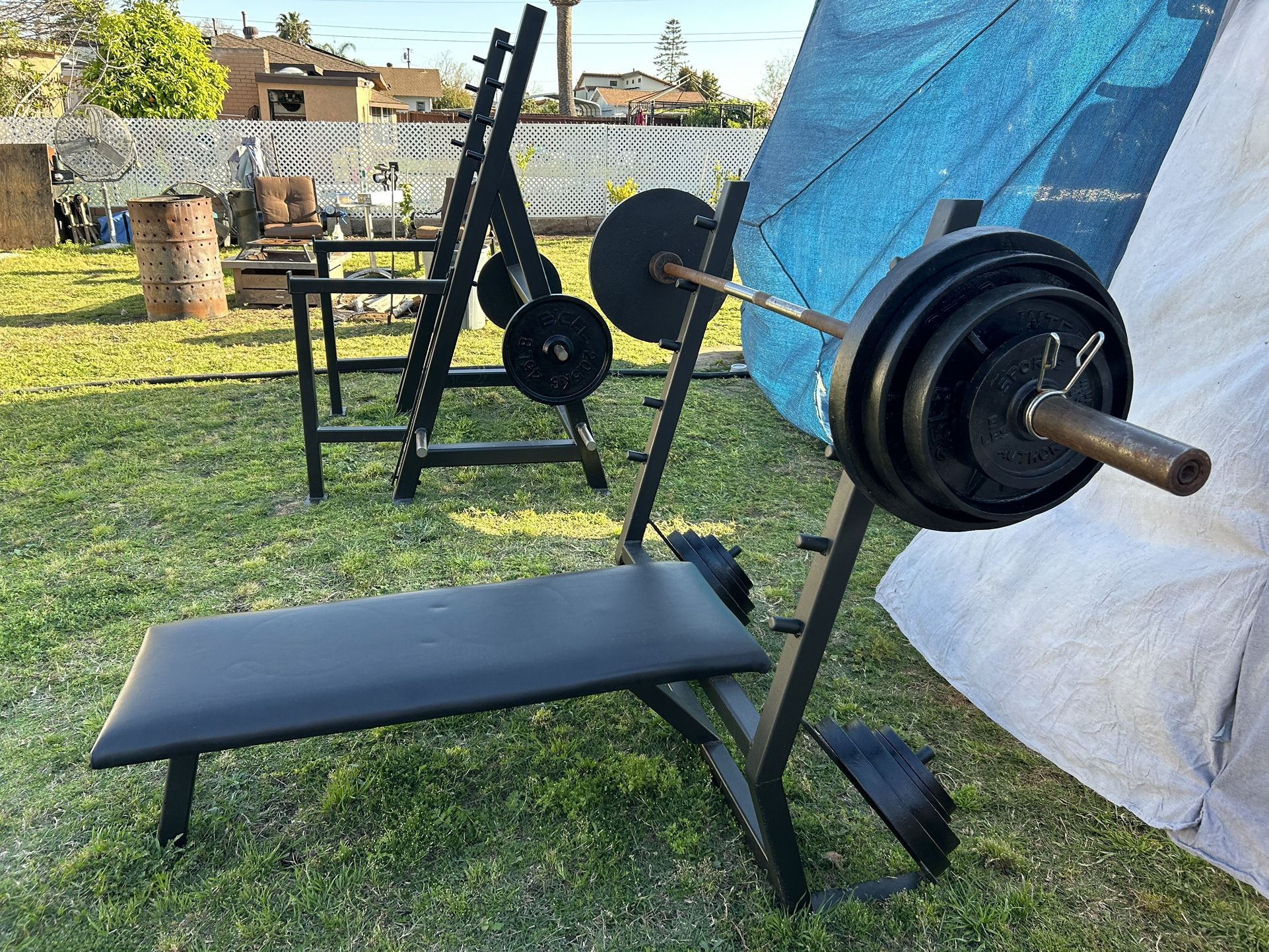 Heavy Duty Powerlifting 1/4” Steel Olympic Squat Rack, 7’ Tree Weight stand And Bench Press
