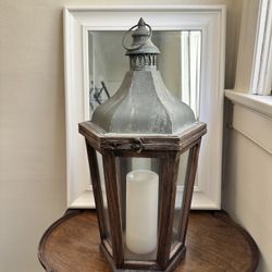 POTTERY BARN Park Hill Outdoor Lantern Wood Lantern with Galvanized Metal Top - Elegant Tapered Design for Indoor or Outdoor Charm - Medium