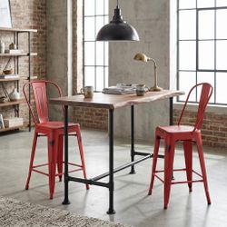 Homy Casa THOCAR 2PC 24" Counter Red Metal Bar Stools for Dining and Bar Seating Open Box