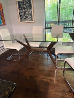Glass top wood base 72 inch dining table