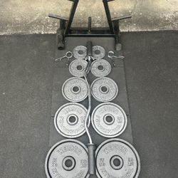 Olympic Curl Bar With Weights And Rack