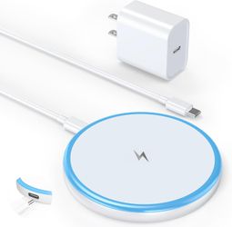 15W Magnetic Wireless Charger with 20W Adapter & 6ft Cable for iPhone 16/15/14/13/12 & AirPods