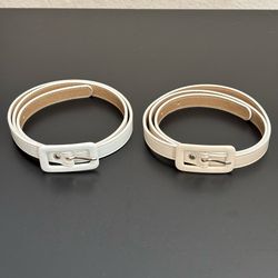 2 Faux Patent Finish Skinny Belts with Covered Buckle, Size Small