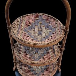 1970s Rattan Three Tiered Stand Made In Phillipines