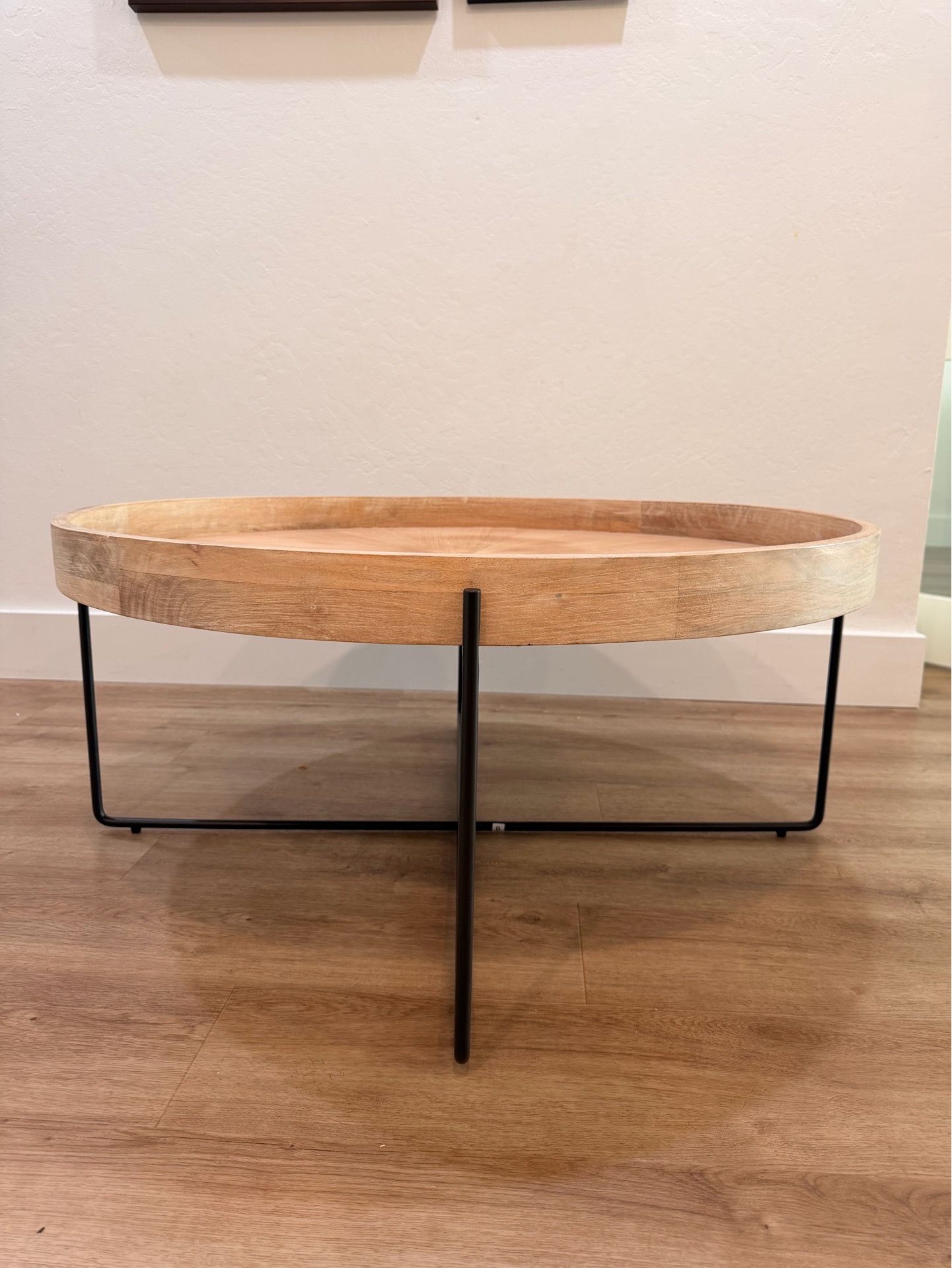 West Elm Willow Round Coffee Table - Modern Wood & Metal