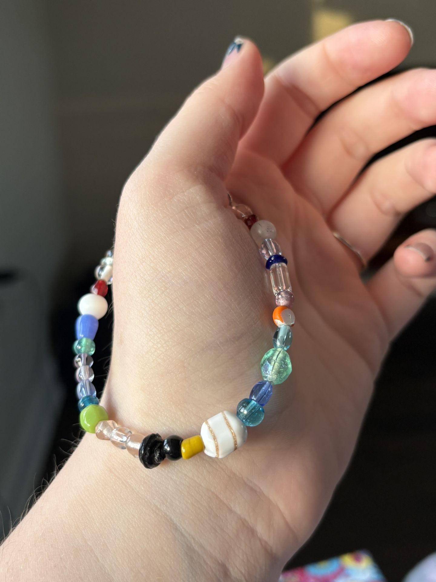 Homemade Glass Rainbow Bead Bracelet