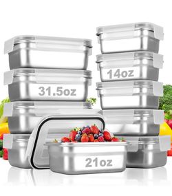 10 PC Square 304 Stainless Steel Food Containers with Lids, Airtight Lunch Box, Metal Meal Prep