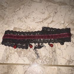Black & Red lace gothic bat choker