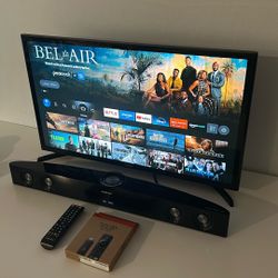 Samsung  32”J4000 HD LCD 4K + Samsung Crystal Surround AirTrac Soundbar With Built-In Subwoofer And Samsung Remote 