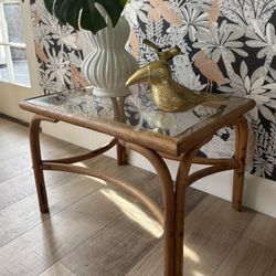 Vintage Rattan and Bamboo Side Table 