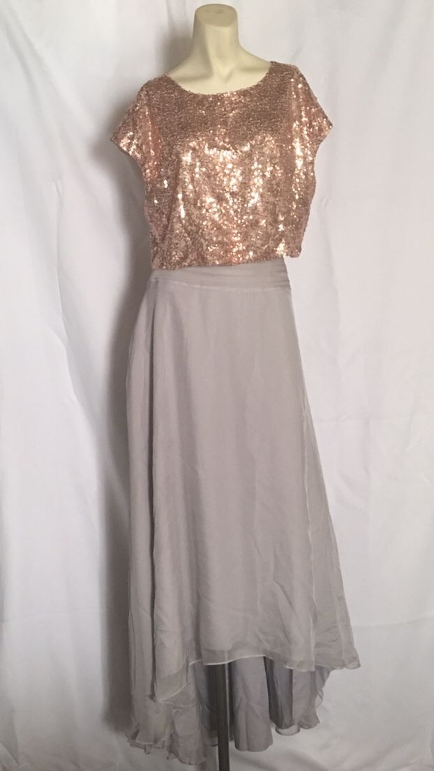 Women’s two piece hi lo sequins chiffon homecoming dress prom dress bridal dress with pocket