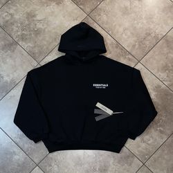 Fear of God Essentials Fleece Hoodie (FW24) Black (With Pockets) Size Medium