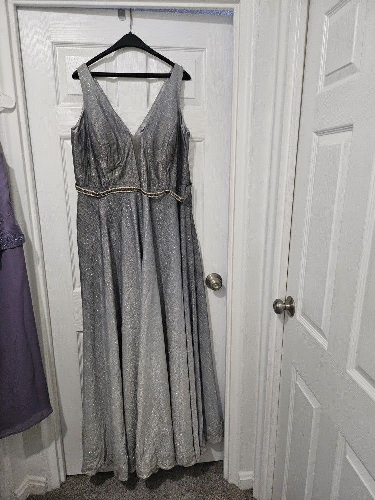 Silver Long Gown , Prom , Or Wedding Size 16