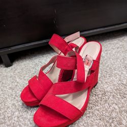 Red Wedged Heels -Size 6.5/7