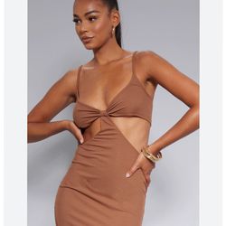 NWOT Heart Hips Ribbed Cut Out Midi Bodycon Dress 