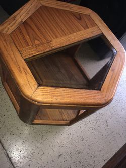 Wooden and glass octagon side table