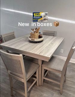 Elegant‼️ 5-Pc Light Gray Counter Height Dining Table Set