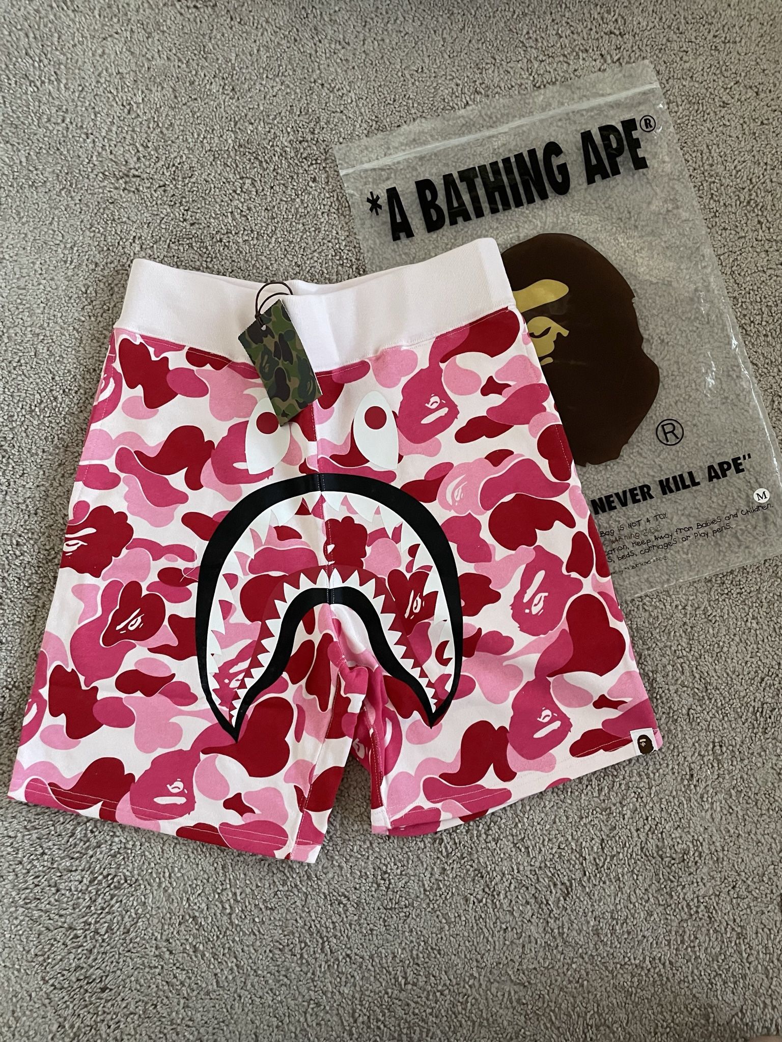 BAPE Pink Camo Shark Sweat Shorts