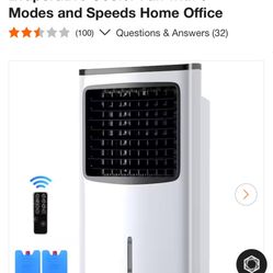 Portable Air Conditioner Evaporative Cooler Fan with 3-Modes and Speeds Home Office