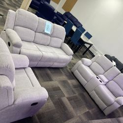 Grey /White Flannel 3 Piece Couch Living Room Sofa 