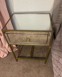 Gold Mirrored Side Table with Drawer