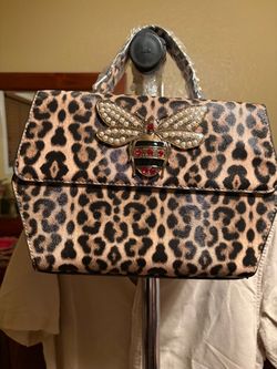 Leopard Print Mini Handbag with Bee Embellishment