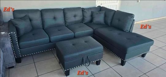 Dark Gray Sectional Sofa with Ottoman