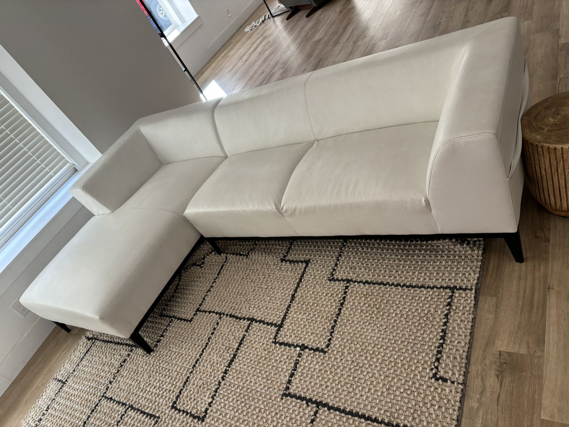 White Vegan Leather Couch W/ Chaise & Chair 