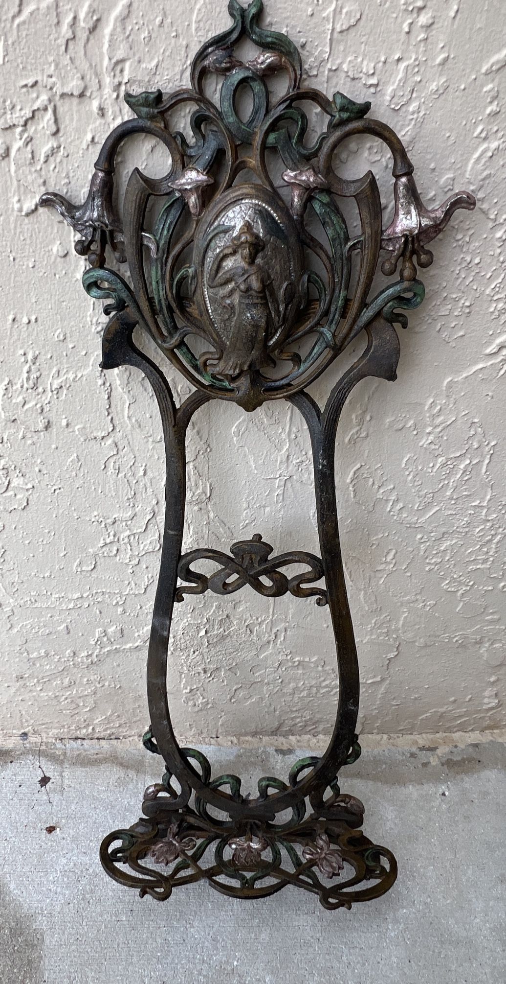 Cast iron modern style easel: vintage country menu or book display (26 inches) missing handle. Can be used as wall art.
