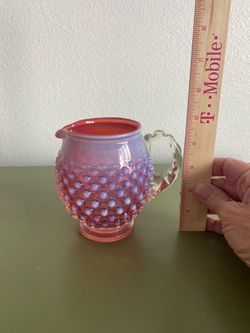 Cranberry Opalescent Hobnail Glass Creamer Pitcher