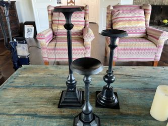 3 Black Pottery Barn Candle Sticks - Heavy