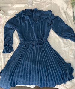 Blue Pleated Midi Dress