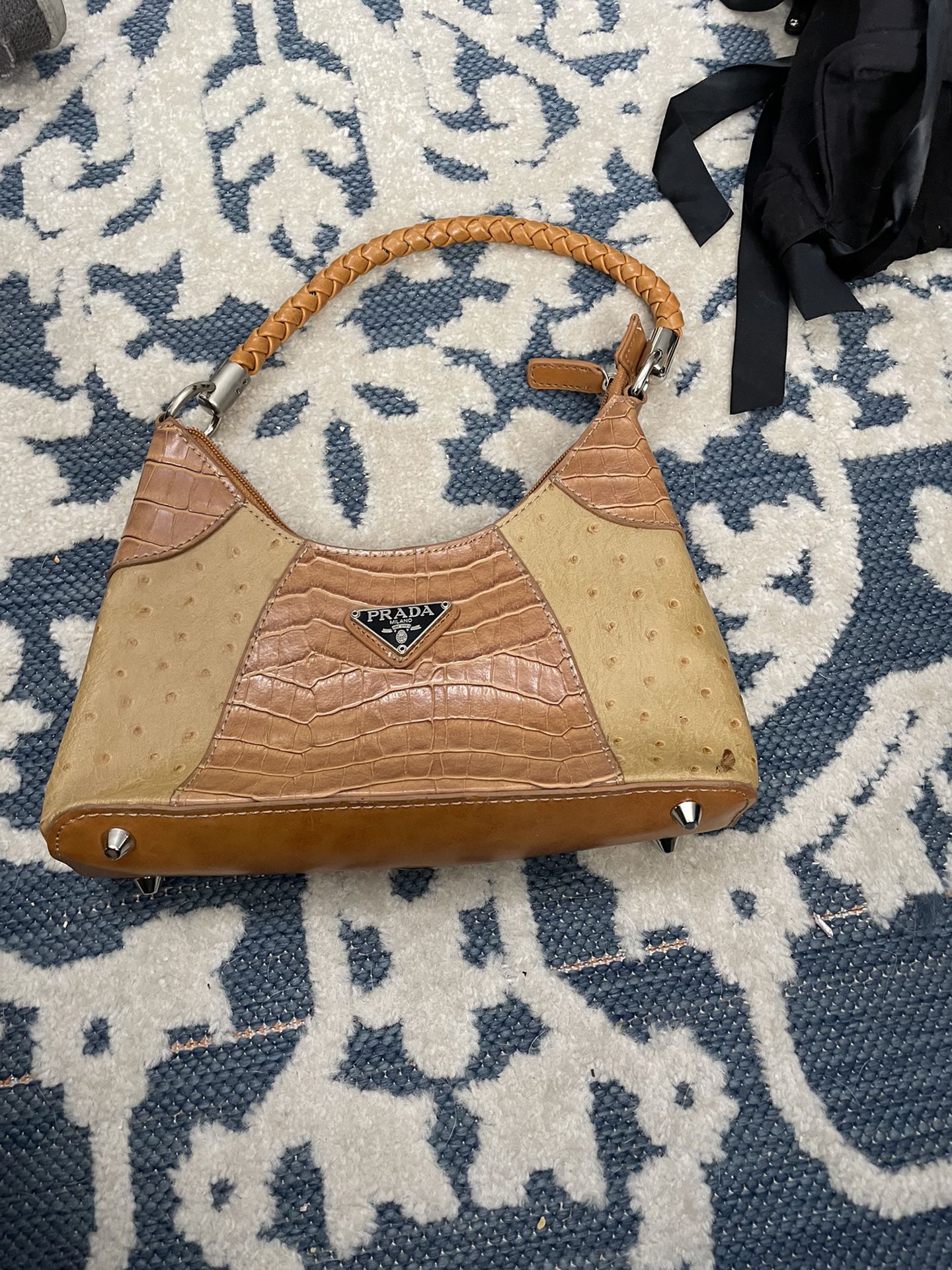 Prada Vintage Ostrich Hand Bag And Wallet 